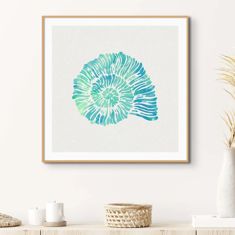 Opal Spiral Shell Art Print | Watercolour Shell Art Print - Framed Shell Wall Art