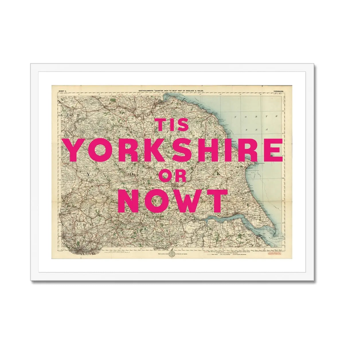 Or Nowt (Old Yorkshire Map) Map Art - Framed - Beach House Art