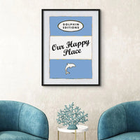 Our Happy Place (Cornish Blue) Vintage Book Cover Art Print - Framed