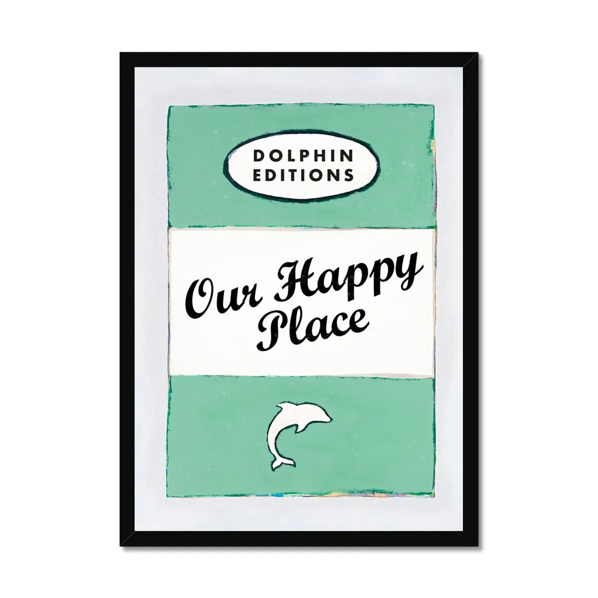 Our Happy Place quote print on vintage style book cover|Jade - Framed