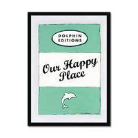 Our Happy Place quote print on vintage style book cover|Jade - Framed