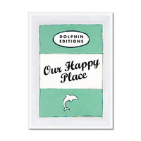 Our Happy Place quote print on vintage style book cover|Jade - Framed