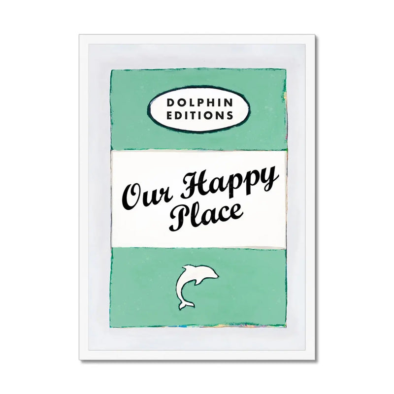 Our Happy Place quote print on vintage style book cover|Jade - Framed