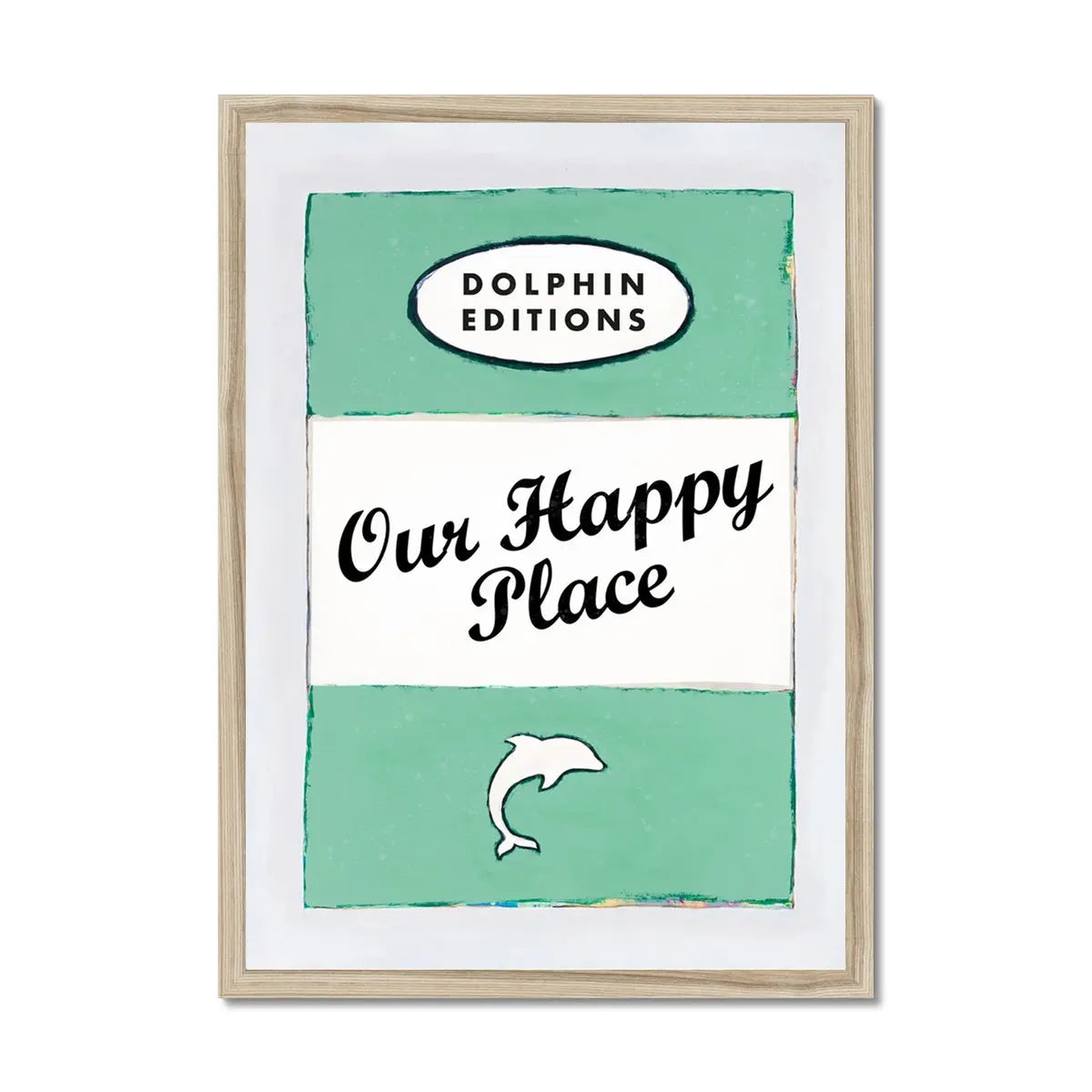 Our Happy Place quote print on vintage style book cover|Jade - Framed