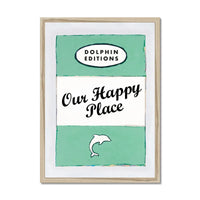 Our Happy Place quote print on vintage style book cover|Jade - Framed