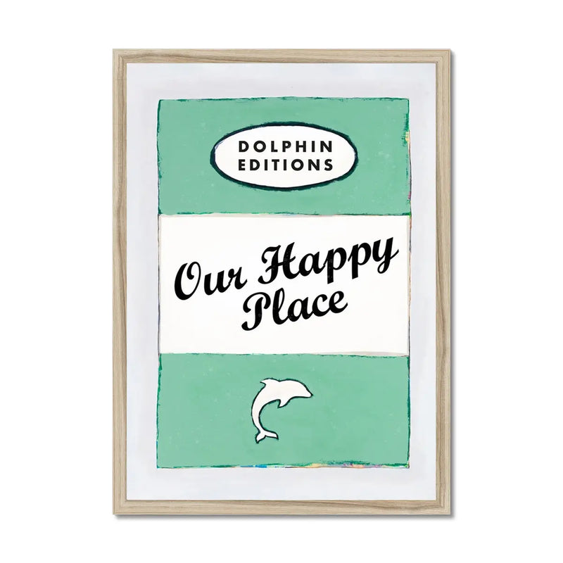 Our Happy Place quote print on vintage style book cover|Jade - Framed