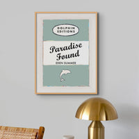 framed vintage book cover art print titled "Paradise Found" by Beach House Art in Sage Green.