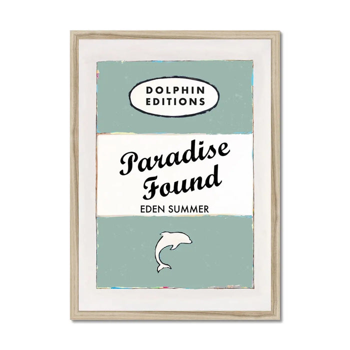 framed vintage book cover art print titled "Paradise Found" by Beach House Art in Sage Green.