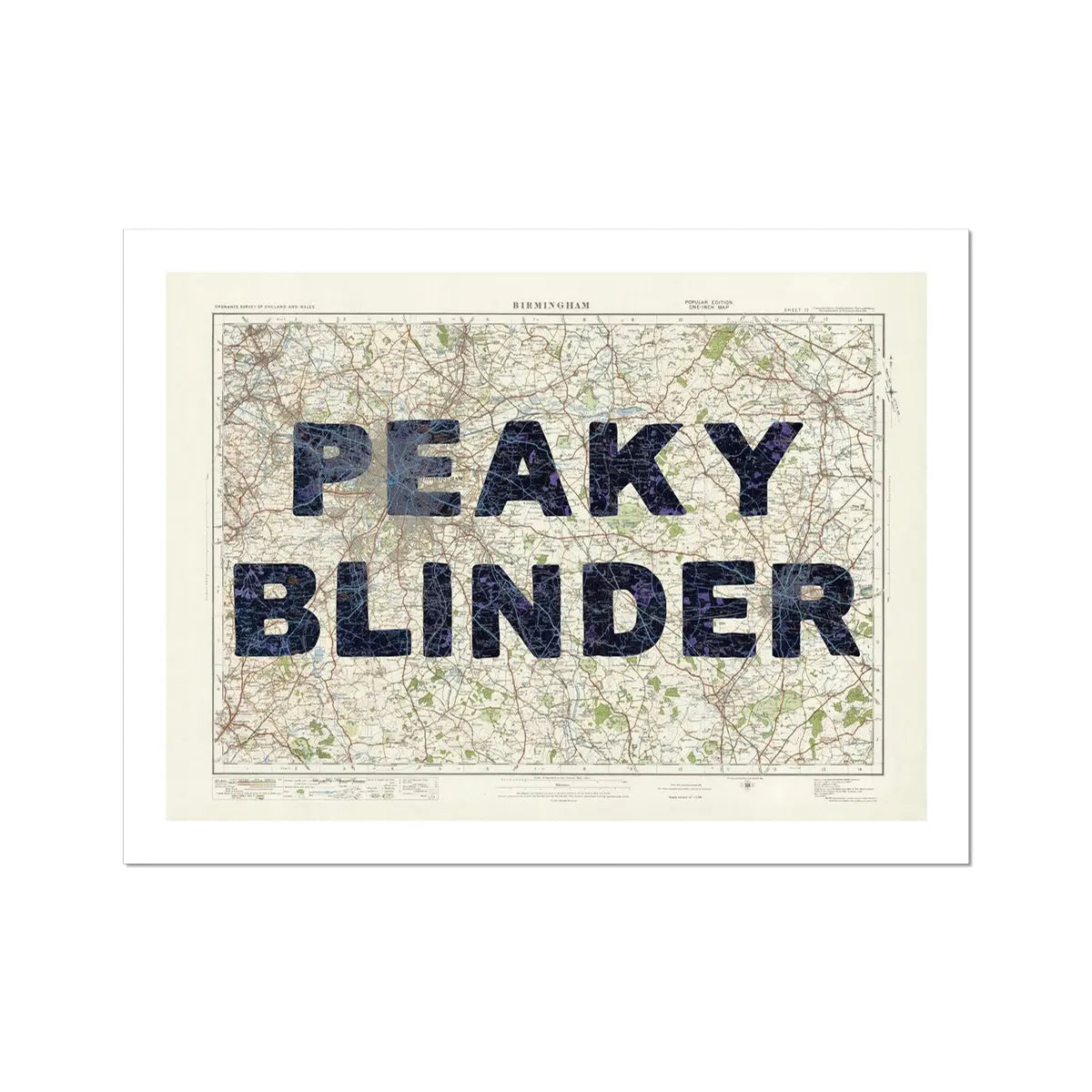 Peaky Blinder Print | Vintage Birmingham Map Print - Unframed