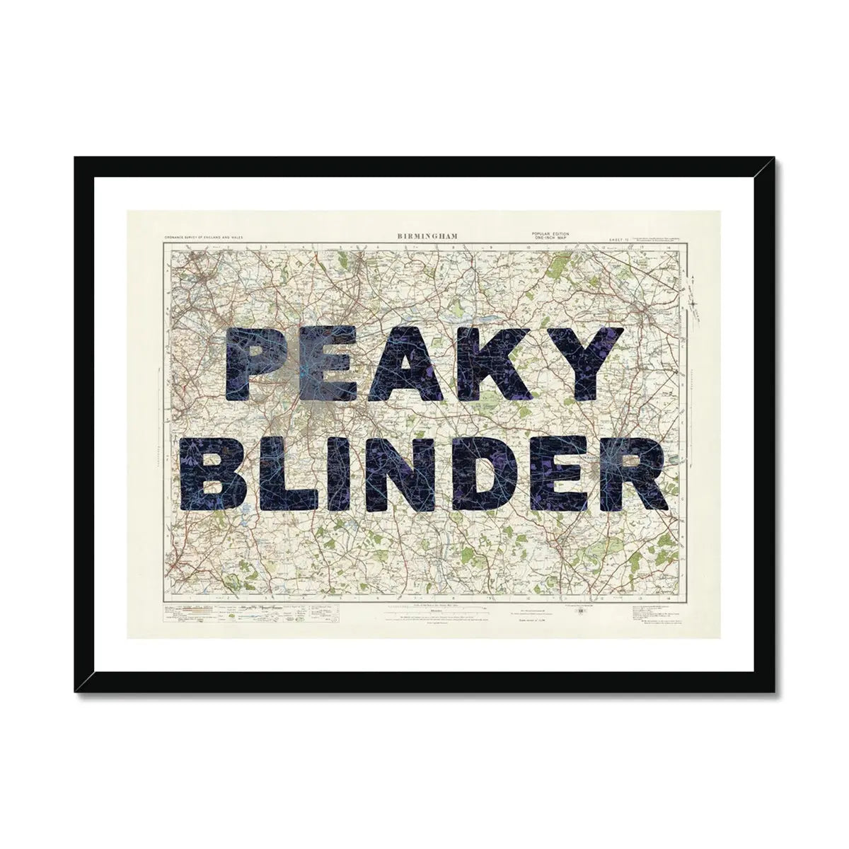 Peaky Blinder | Vintage Map Print | Birmingham - Framed