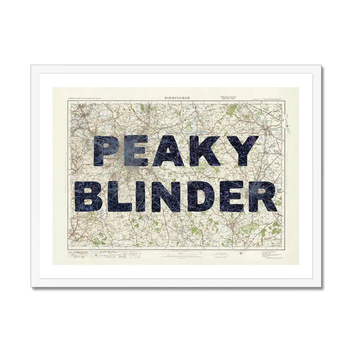 Peaky Blinder | Vintage Map Print | Birmingham - Framed