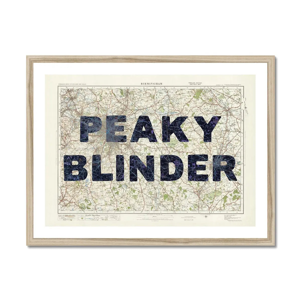 Peaky Blinder | Vintage Map Print | Birmingham - Framed