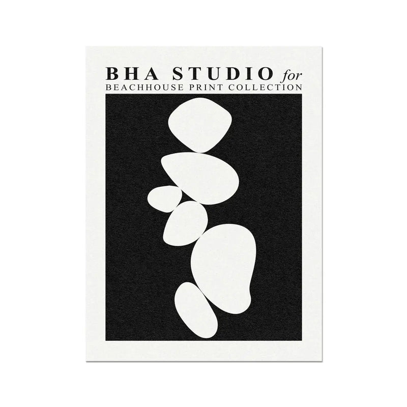 Black & White Abstract Wall Art - Pebble Stack No 1 - Unframed - Beach House Art