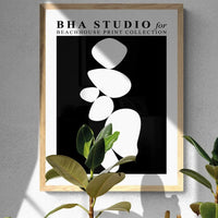 Black & White Abstract Wall Art - Pebble Stack No 1 - Unframed - Beach House Art