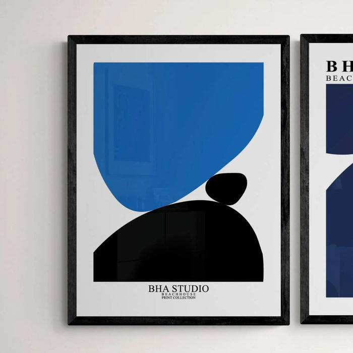 Black & Blue Abstract Wall Art - Pebble Stack No 2 - Framed - Beach House Art