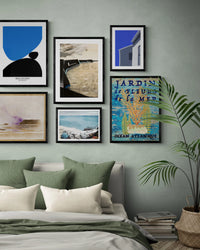 Black & Blue Abstract Wall Art - Pebble Stack No 2 - Unframed - Beach House Art