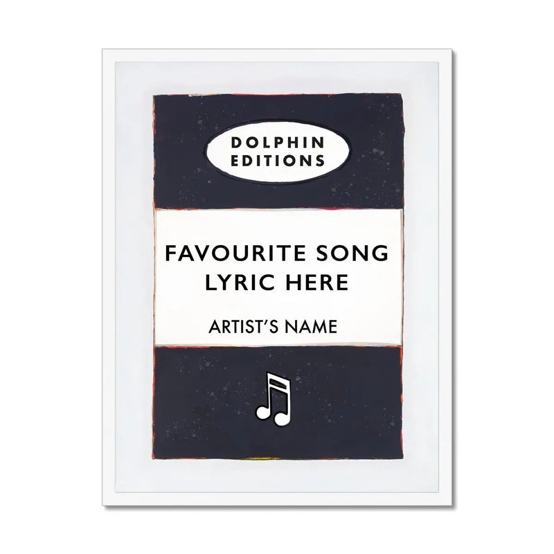 Personalised Book Cover Art Print | Custom Song Lyric Print | Song Lyrics on print in Black - Framed Wall Art