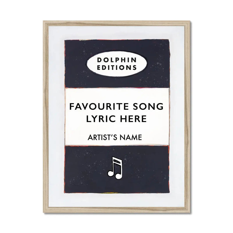 Personalised Book Cover Art Print | Custom Song Lyric Print | Song Lyrics on print in Black - Framed Wall Art