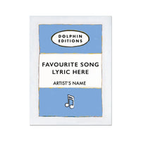 Personalised Book Cover Art | Custom Song Lyric Print | Song Lyrics on print in Blue - Unframed Wall Art