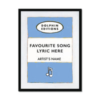 Personalised Book Cover Art Print | Custom Song Lyric Print | Song Lyrics on print in Blue - Framed Wall Art