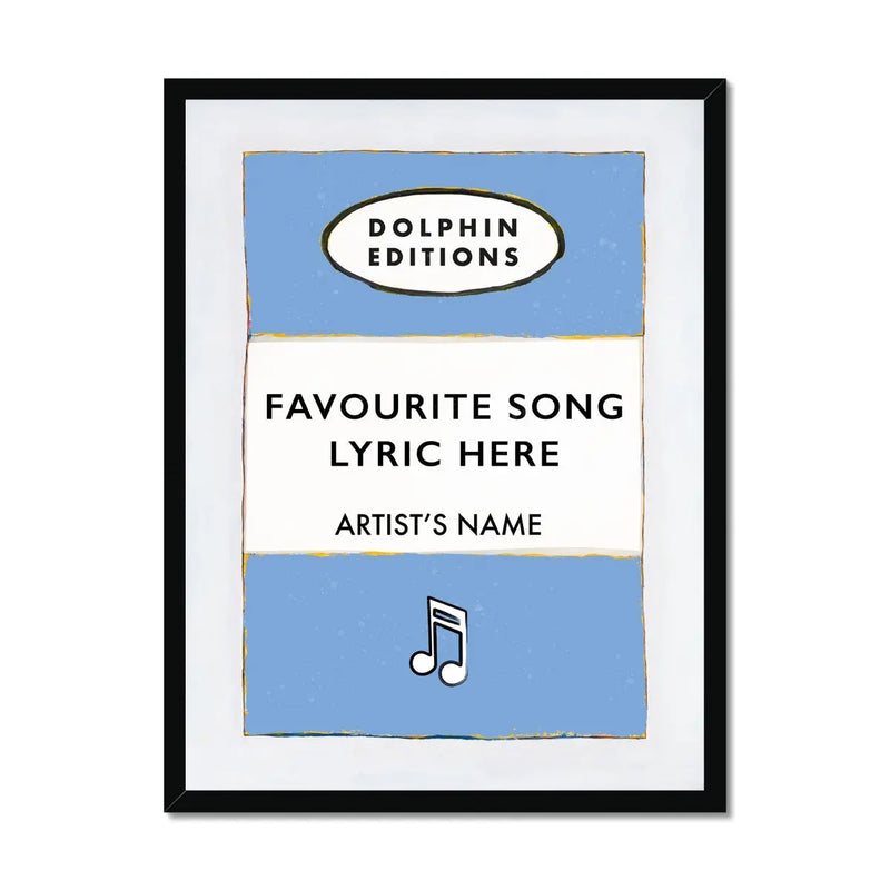 Personalised Book Cover Art Print | Custom Song Lyric Print | Song Lyrics on print in Blue - Framed Wall Art