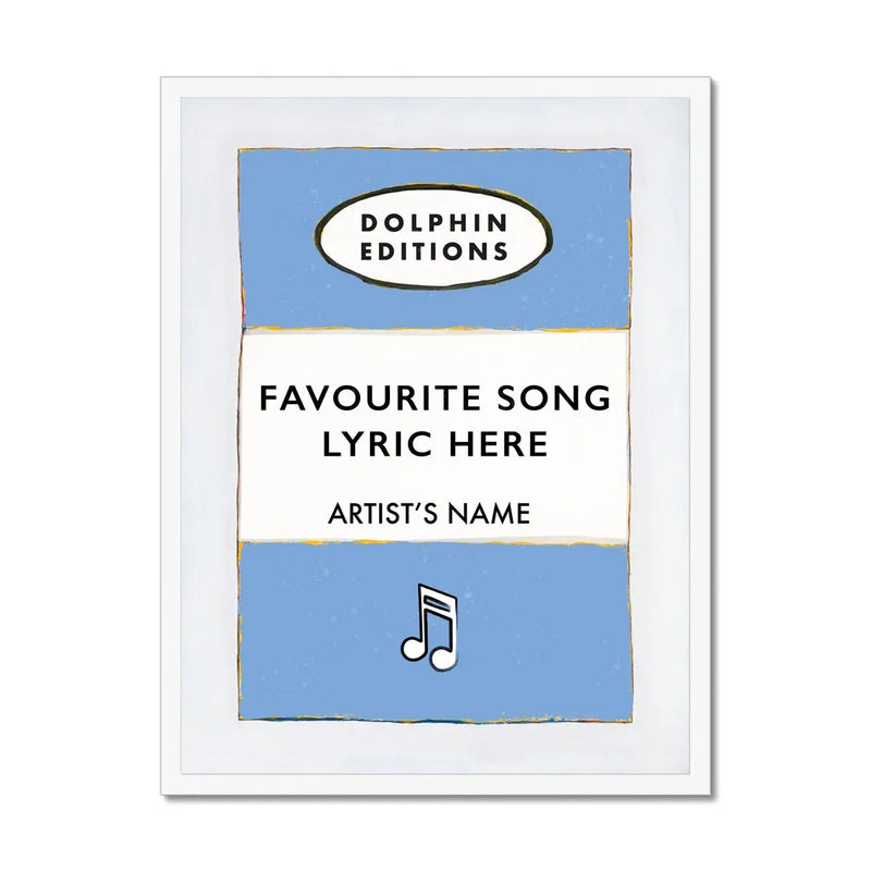 Personalised Book Cover Art Print | Custom Song Lyric Print | Song Lyrics on print in Blue - Framed Wall Art