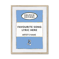 Personalised Book Cover Art Print | Custom Song Lyric Print | Song Lyrics on print in Blue - Framed Wall Art