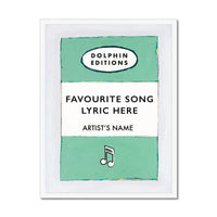 Personalised Book Cover Art Print | Custom Song Lyric Print | Song Lyrics on print in Green - Framed Wall Art