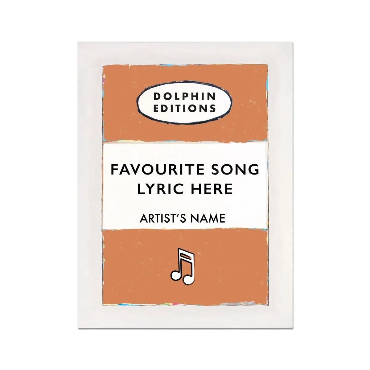 Personalised Book Cover Art Print | Custom Song Lyric Print | Song Lyrics on print in Orange - No Frame Wall Art