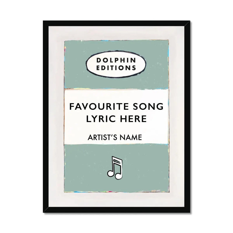Personalised Book Cover Art Print | Custom Song Lyric Print | Song lyrics on print in Green - Framed Wall Art