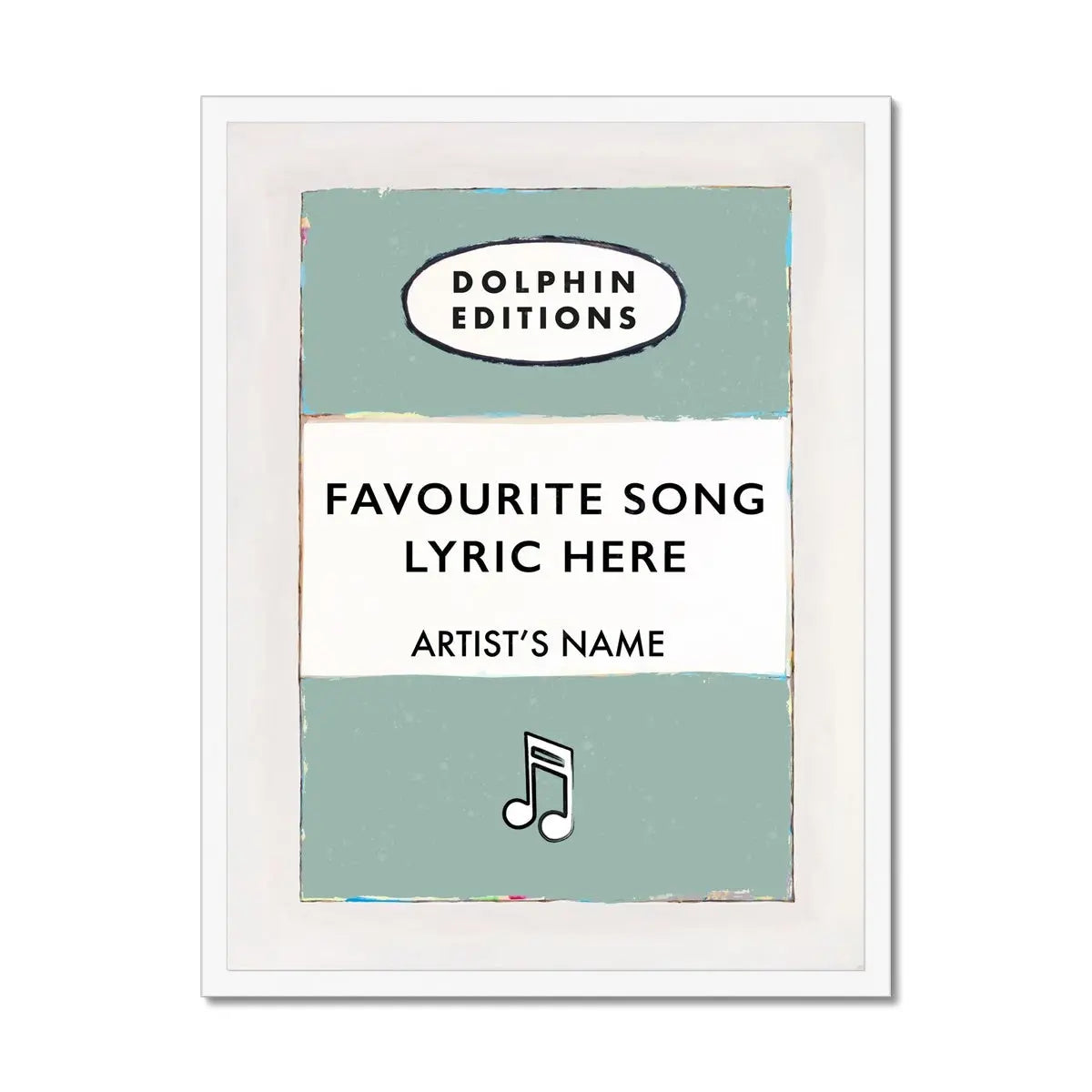 Personalised Book Cover Art Print | Custom Song Lyric Print | Song lyrics on print in Green - Framed Wall Art
