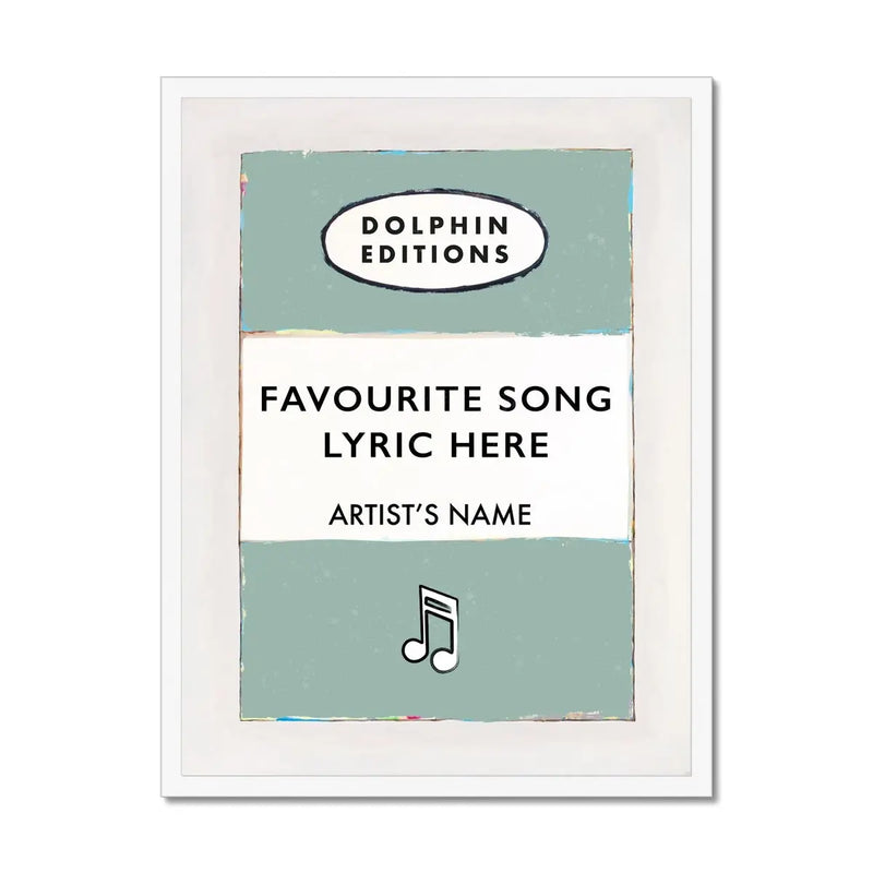 Personalised Book Cover Art Print | Custom Song Lyric Print | Song lyrics on print in Green - Framed Wall Art