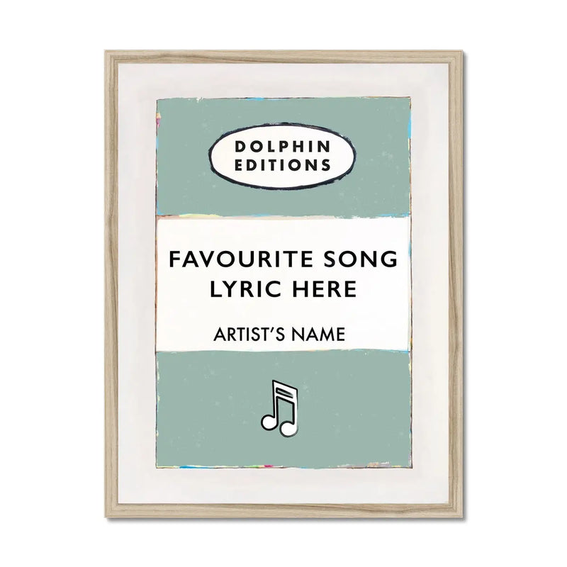 Personalised Book Cover Art Print | Custom Song Lyric Print | Song lyrics on print in Green - Framed Wall Art