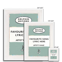 Personalised Book Cover Art Print | Custom Song Lyric Print | Song lyrics on print in Green - Framed Wall Art