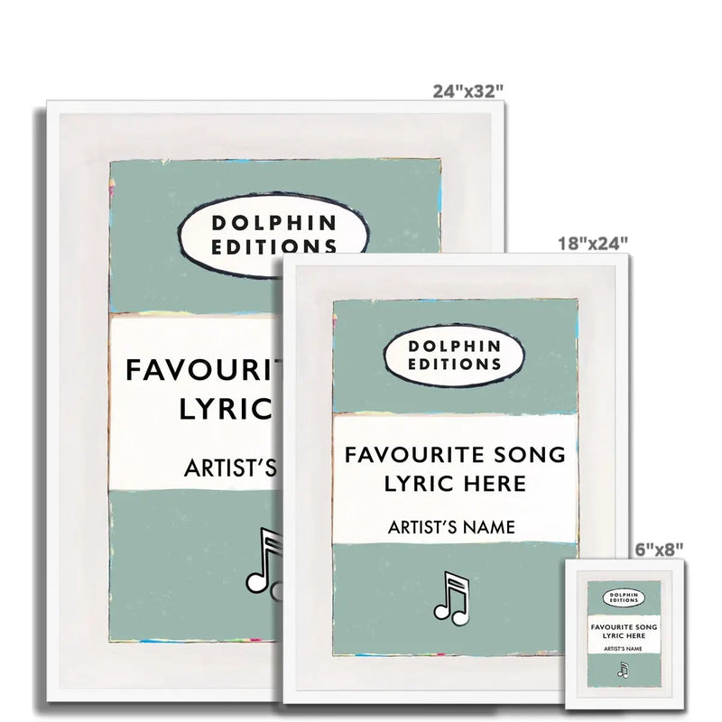 Personalised Book Cover Art Print | Custom Song Lyric Print | Song lyrics on print in Green - Framed Wall Art