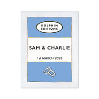 Custom baby name print in blue with personalised name and birth details - unframed wall art