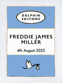 Custom baby name print in blue with personalised name and birth details - unframed wall art