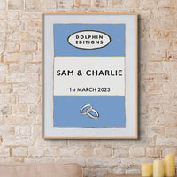 Custom baby name print in blue with personalised name and birth details - unframed wall art