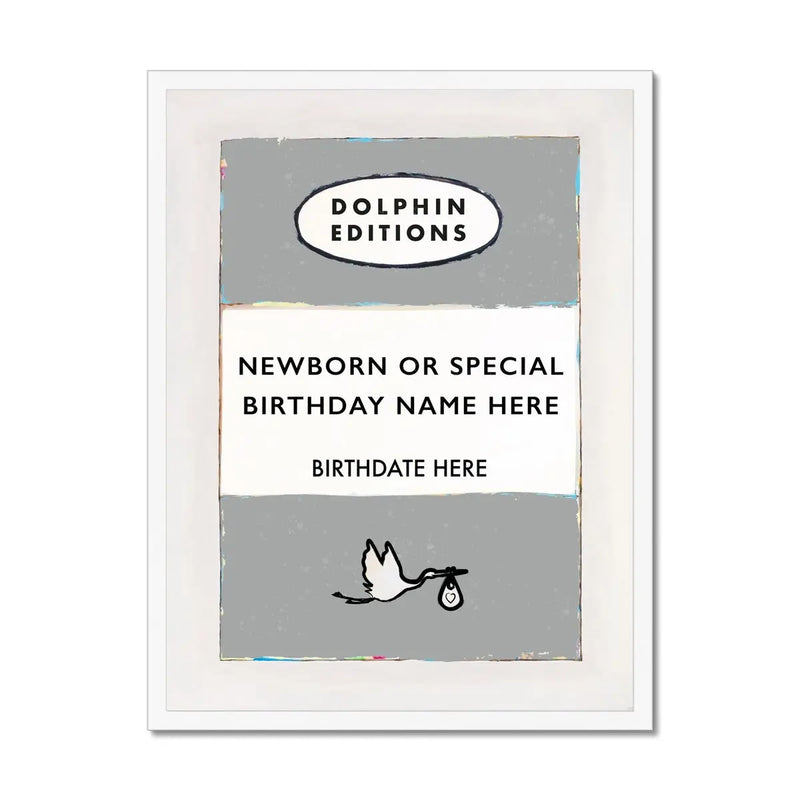 Baby Name Art Print | New baby gifts | Personalised baby gift in Grey - Framed wall art