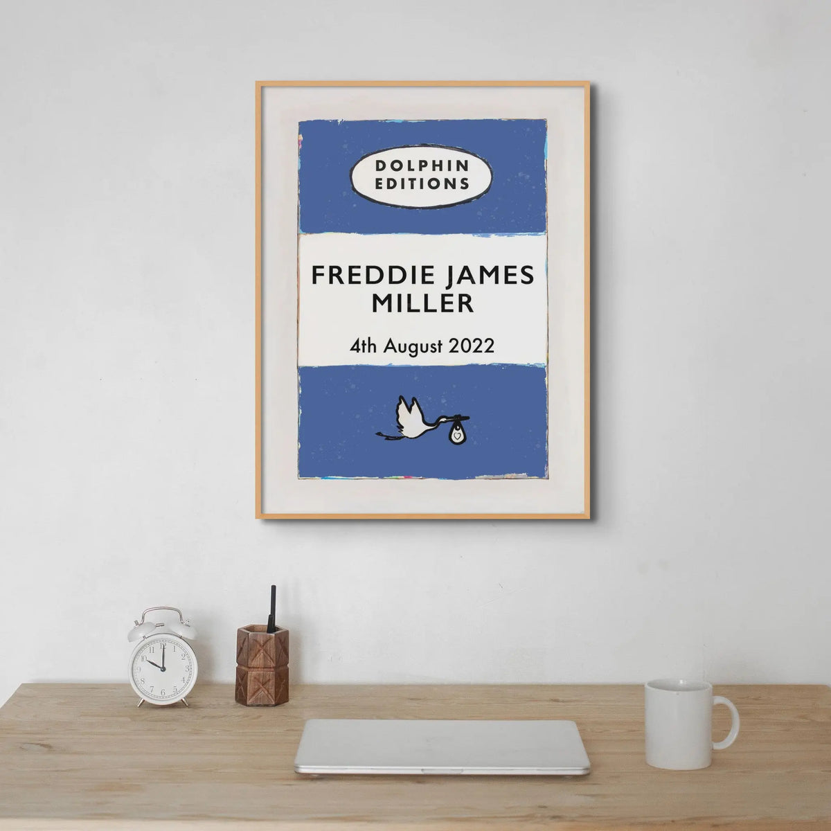 Baby Name Art Print | New baby gifts | Personalised baby gift in Blue - Framed wall art