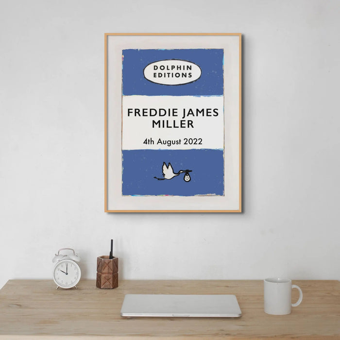 Baby Name Art Print | New baby gifts | Personalised baby gift in Blue - Framed wall art