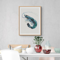 Prawn Painting Print | Watercolour Shellfish Art - Kitchen Wall Art Unframed