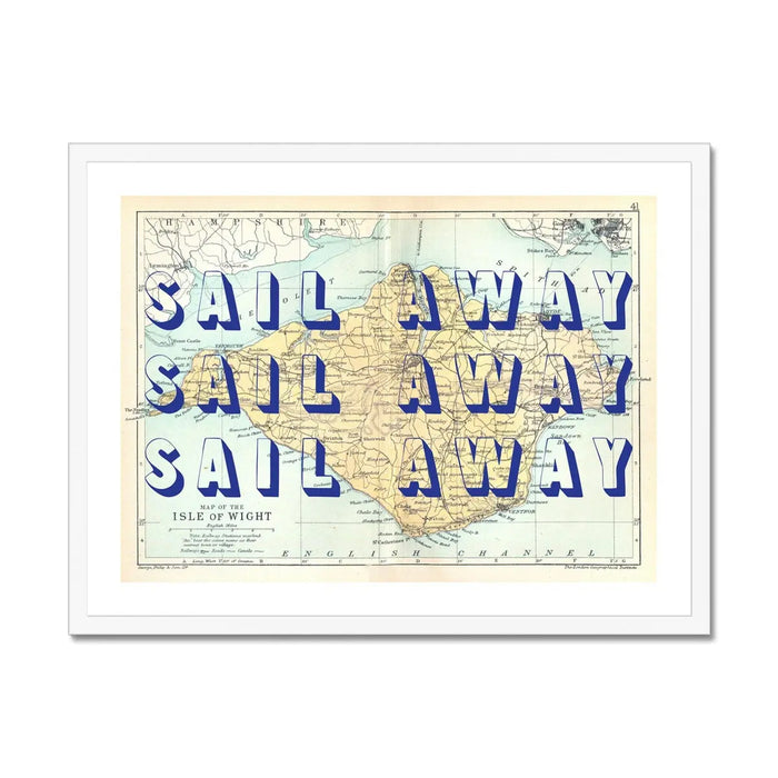 Sail Away (Isle of Wight Map) Vintage Map Art- Framed - Beach House Art