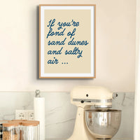 Framed typography art print of 'Salty Air' in sand colour - coastal wall art
