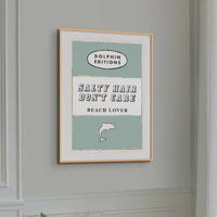 framed art print of a vintage book cover design featuring "Salty Hair" typography in Sage green.