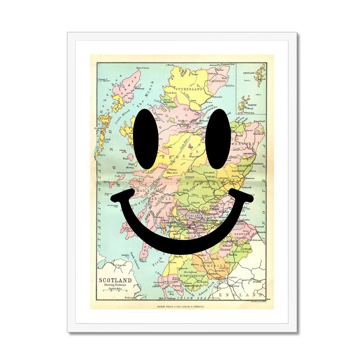 Scotland Makes me Happy (Scotland Map) Vintage Map Art - Framed - Beach House Art