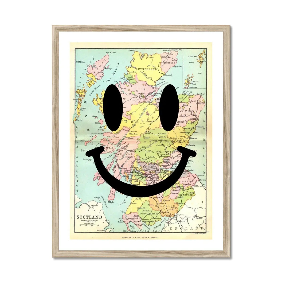 Scotland Makes me Happy (Scotland Map) Vintage Map Art - Framed - Beach House Art