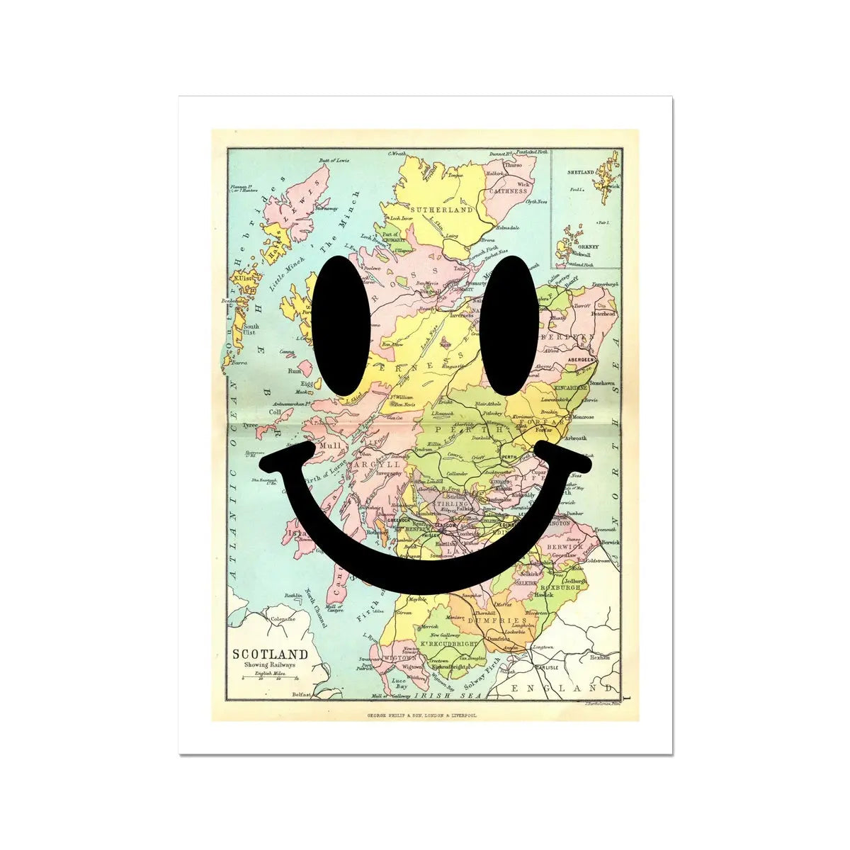 Scotland Makes me Happy (Scotland Map) Vintage Map Art - Unframed - Beach House Art