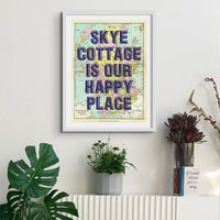 Framed personalised vintage map art print of Scotland with navy font - wall art