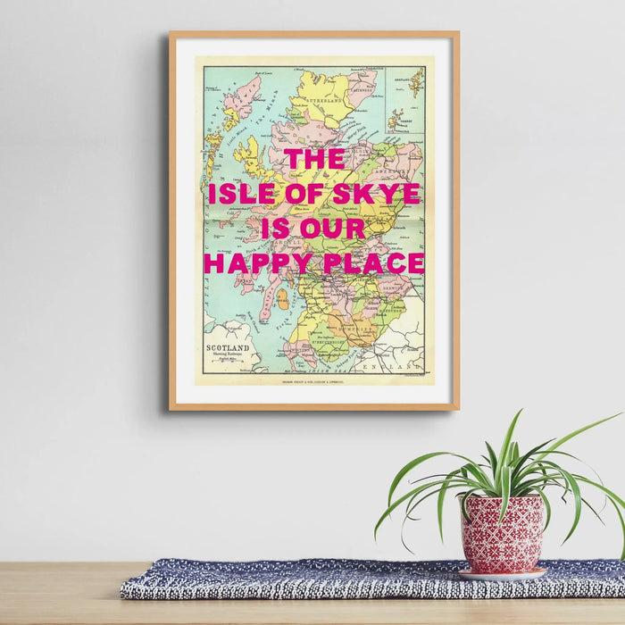 unframed personalised vintage map art print of Scotland with navy font - unframed wall art
